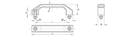 Massive hoop handle, made of aluminum, with through holes M8 x 30, L - 170