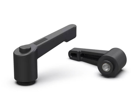 Dźwignia nastawna z tuleją gwintowaną i przyciskiem R-65mm M8,slim design, RAL9005 (czarny głęboki), INOX