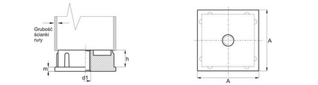 Square plug with thread made of zinc alloy A-25mm (63/64") d1-M10x18mm 2.0mm