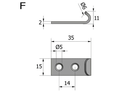 Haken mit Löchern, Typ F, Edelstahl