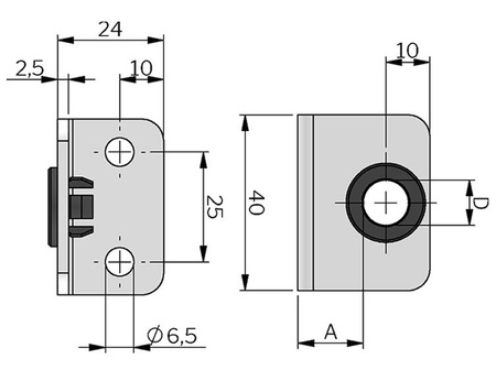 Prowadnica rygla okrągłego 10 mm, A-19 mm