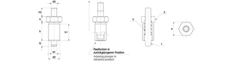 Hřídel určující MINI D-21mm d2-M8x0,75mm d1-5mm SW-10 s hřídelem z nerezové oceli