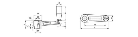 Crank with fixed rotating handle and threaded bushing R-180mm M14