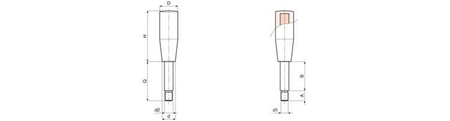 Griff mit glattem Schaft, abgeschlossen mit einem Gewinde D-23mm H-60mm M10 x 15mm B-50mm.