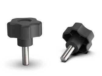 Star knob with a threaded zinc-plated steel stem, D-28mm, M6x20mm