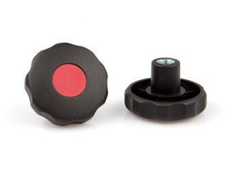 Pokrętło gwiazdowe z nakrętką zatopioną w tworzywie D-50mm M10, wersja light, zaślepka RAL3000 (czerwony ognisty)