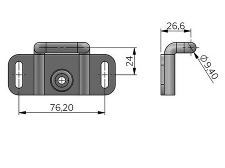 Rotary latch with a perpendicular lever, with an anti-vibration bushing, two-stage latch, M6 mounting hole, left version, plate with handle.