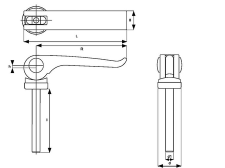 Excentrická páka s čepem R-63mm M6 x 20mm, černá.