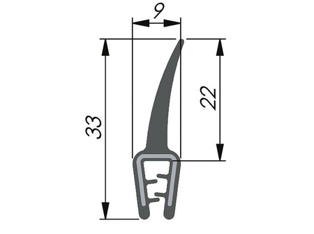 Uszczelka krawędziowa EPDM, płetwa górna, 1,0-2,5mm, 50mb