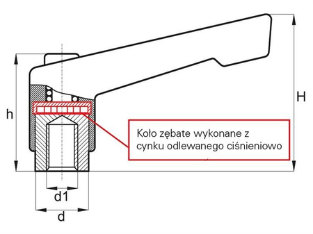 Nastavitelná páka s navláknutou pouzdrou a tlačítkem R-42mm M5, slim design, zesílená verze, RAL9005 (hluboká černá)