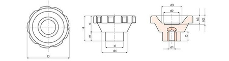 Handrad konisch mit glatter Buchse D-93mm d1H9-8mm