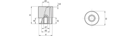 Knurled knob with threaded bushing D-41mm M12