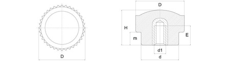 Knurled knob with threaded bushing, blind hole D-26mm M6