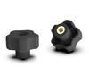 Star knob with threaded sleeve D-60mm M10 covered with soft TPE, through-hole