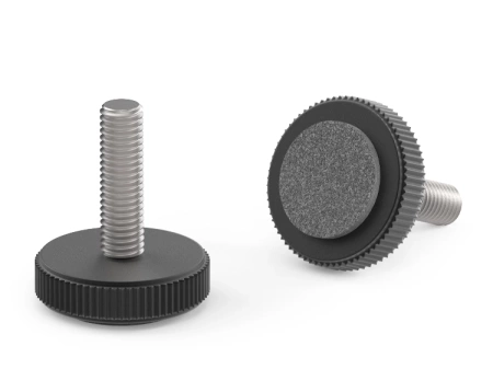 Fixed knurled foot with felt sliding surface D-32 mm M10 x 20 mm
