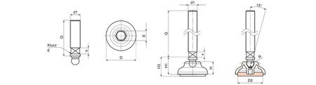 Anti-slip swivel foot with a key slot, R15 D-60mm M20