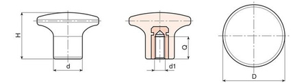 Mushroom-shaped handle with threaded sleeve D-22mm M5