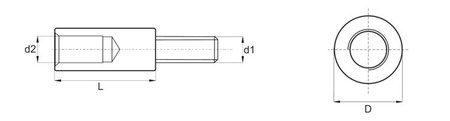 Distanční pouzdro z plastu d1=d2-M5 L-45mm D-9,5mm, přírodní barva