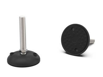Verstellbarer Fuß mit Montagebohrungen, rutschfest, D-60mm M12 x 80mm