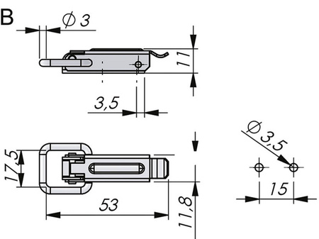 Hakenverschluss mit Löchern, Typ B, verzinkter Stahl