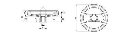 Ruční kolo D-159mm d1H7-14mm