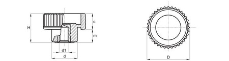 Knurled knob with threaded bushing D-15mm M4