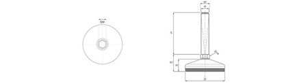Verstellbarer Fuß aus verzinktem Stahl, rutschfest D-60mm, M20 x 200mm.