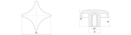 Cross knob according to DIN 6335, with blind threaded bushing D-32mm M8