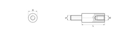 Vzdálenostní pouzdro z plastu d1=d2-M4 L-23mm D-8mm, barva černá