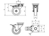 Drehbares Radset mit Bremse, Befestigungsplatte, Gleitlager, Rad TPA D-50mm a-20mm.