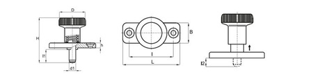 Der Fixierstift mit Befestigungsplatte und Verriegelung D-25mm L-40mm I-30mm d1-6mm l2-14mm