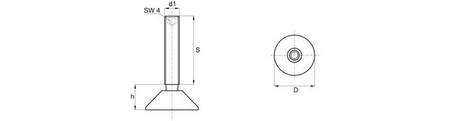 Verstellbarer Fuß D-47mm M8 x 25mm mit Zapfen und Innensechskant