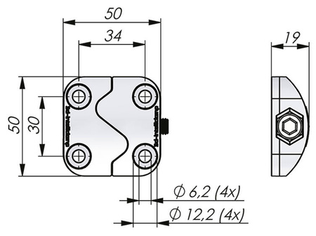 Connector joining sections 50x50mm silver