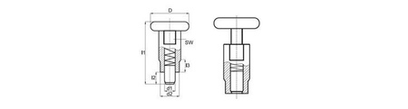 Fixierstift D-24mm d2-M12x1,0mm SW-12 d1-7mm