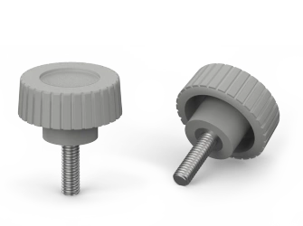 Rändelknopf mit Gewindestift D-22,5mm M5 x 15mm RAL7047 hellgrau