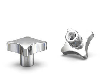 Aluminum cross knob similar to DIN 6335 with a blind threaded bushing D-50mm, H-32mm.