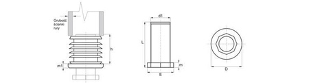 Verstellbarer Fuß für runde Profile D-40mm d1-M22 L-41mm 2,0mm