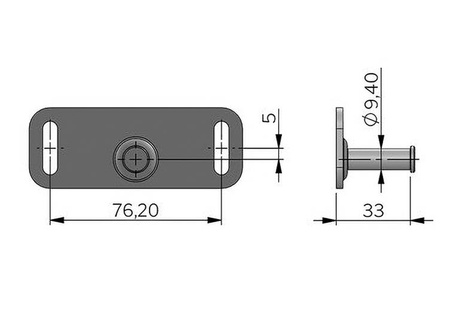 Rotary latch with a perpendicular lever, with an anti-vibration bushing, two-stage latch, mounting hole 6.2mm, right version, plate with pin.