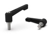 Verstellbarer Hebel mit Gewindestift R-42mm M6 x 15mm, verstärkte Version, schlankes Design, RAL9005 (tiefschwarz), INOX
