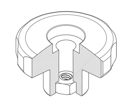 Hvězdicové kolečko se zapuštěným šroubem v plastu D-62mm M10 x 53mm, robustní verze