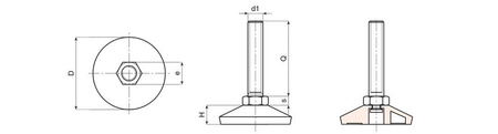 Adjustable foot with swivel pin D-37mm M10