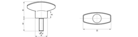 Butterfly knob with threaded spindle and cap D-40mm, M5 x 21