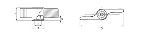 Flügelmutter mit eingebauter Mutter D-38mm M5, durchgängig