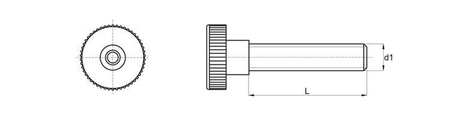 Šroub s vroubkovanou hlavou a výstupkem M4 x 23mm bez zářezu, (DIN464/465)