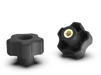 Star knob with through-threaded bushing