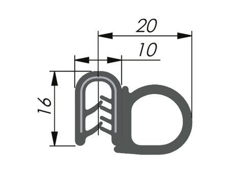 Uszczelka krawędziowa PVC/EPDM, uszczelnienie boczne, 1,0-4,0mm, 50mb