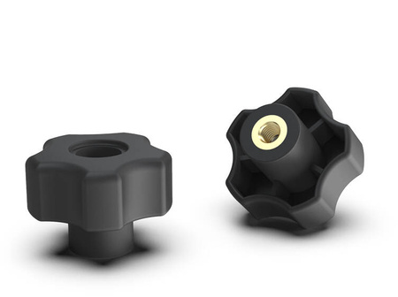 Star knob with through-threaded bushing