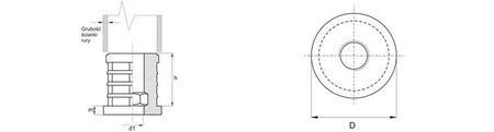 Blindstopfen mit eingebauter Mutter für runde Profile D-54mm d1-M10 2,0mm