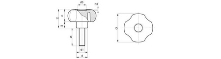 Hvězdicové kolečko s závitovým hřídelem D-59mm M8 x 30mm