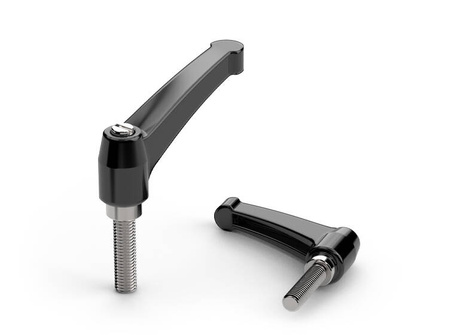 Adjustable lever made of zinc alloy with threaded pin R-80mm M10 x 60mm, RAL9005 glossy (deep black)